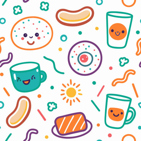 Cute food and drink seamless pattern. (2)の素材