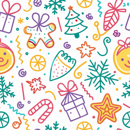 Colorful Christmas doodle seamless pattern. (4)の素材