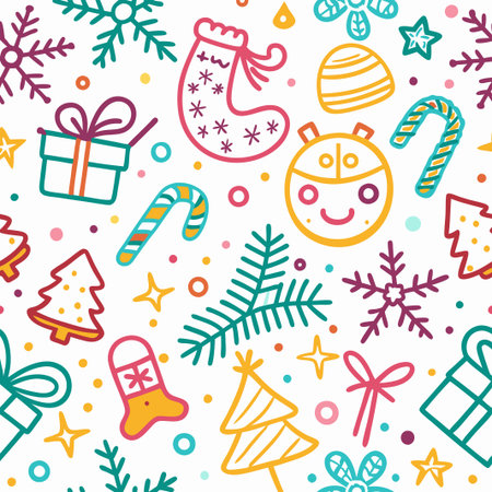 Colorful Christmas doodle seamless pattern. (3)の素材
