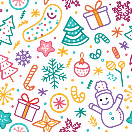 Colorful Christmas doodle pattern.の素材