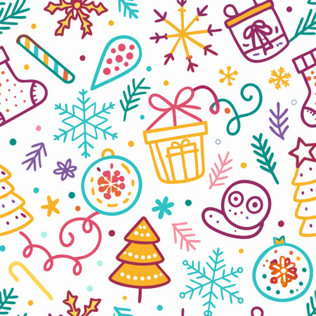 Colorful Christmas doodle seamless pattern. (12)の素材