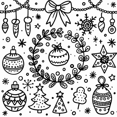 Black and white Christmas doodle collection.の素材