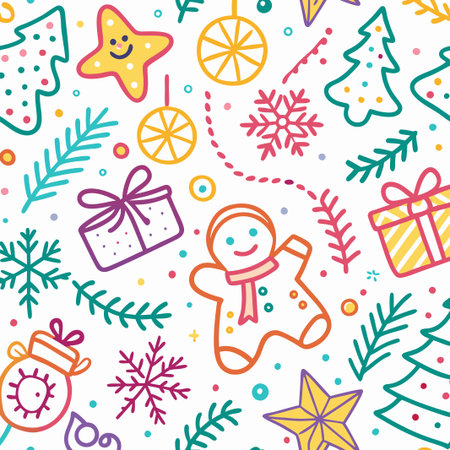Colorful Christmas doodle pattern. (5)の素材