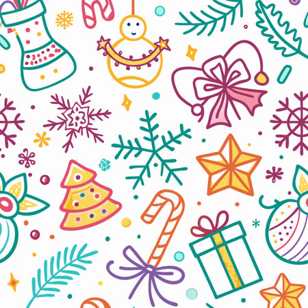 Colorful Christmas doodle seamless pattern. (17)の素材