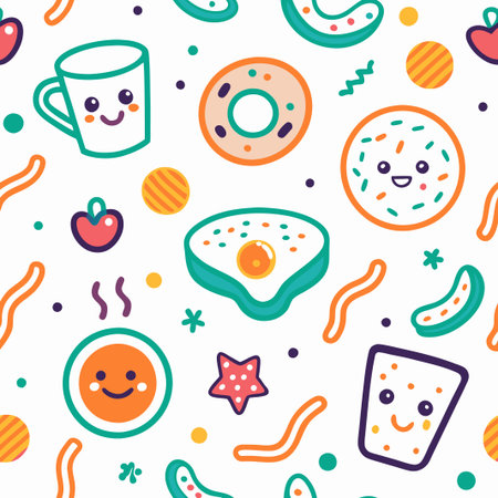 Cute breakfast food seamless pattern. (3)の素材