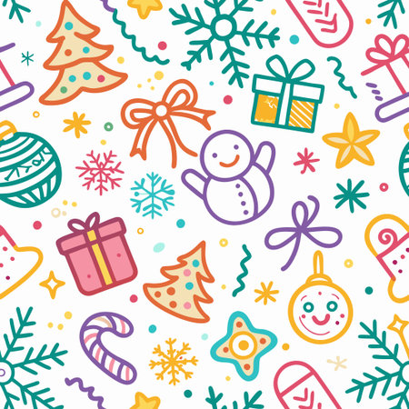 Colorful Christmas doodle seamless pattern. (14)の素材