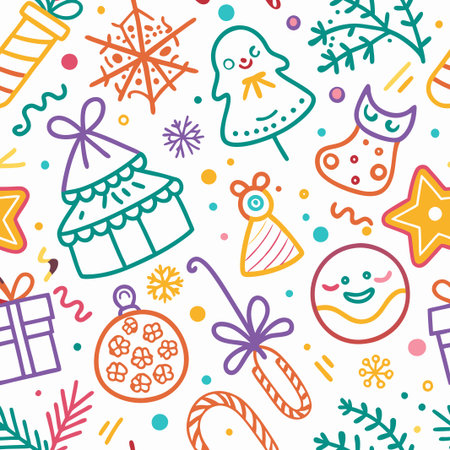 Colorful Christmas doodle seamless pattern. (19)の素材