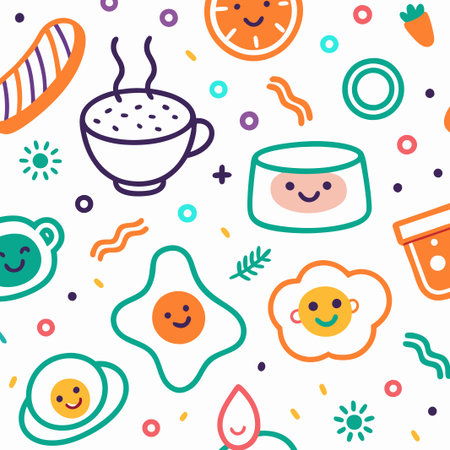 Happy breakfast food seamless pattern. (2)の素材