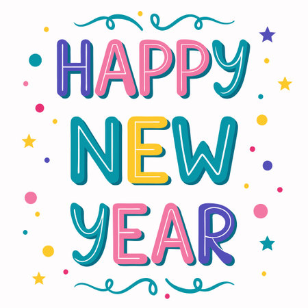 Colorful &quot;Happy New Year&quot; text with confetti. (1)の素材