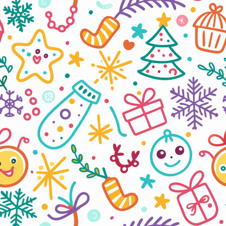 Colorful Christmas doodle seamless pattern.の素材