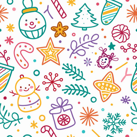Colorful Christmas doodle seamless pattern. (1)の素材