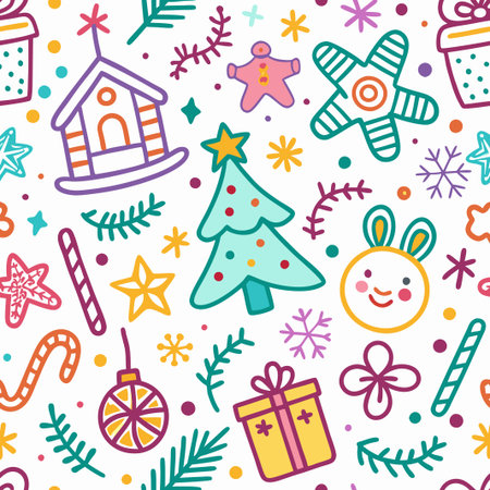 Colorful Christmas doodle pattern. (1)の素材