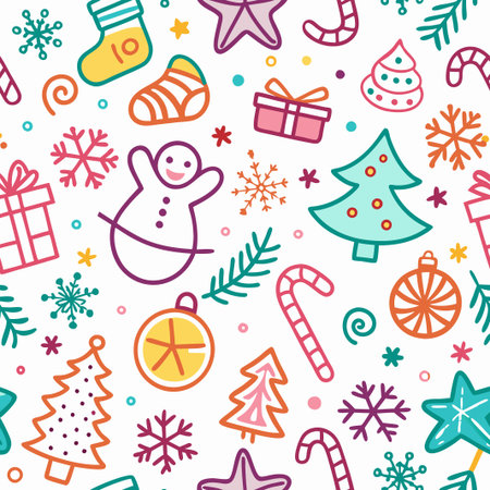 Colorful Christmas seamless pattern with festive elements.の素材