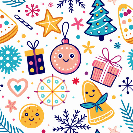 Festive Christmas seamless pattern with cute hand-drawn elements. (1)の素材
