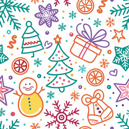 Colorful Christmas doodle seamless pattern. (5)の素材