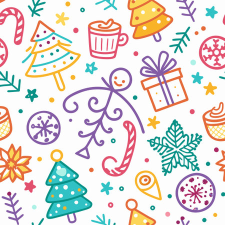 Colorful Christmas doodle pattern. (1)の素材