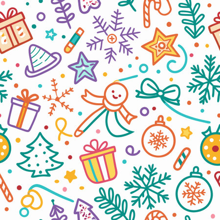 Colorful Christmas doodle seamless pattern. (7)の素材