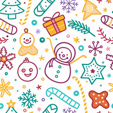 Colorful Christmas doodle seamless pattern. (8)の素材