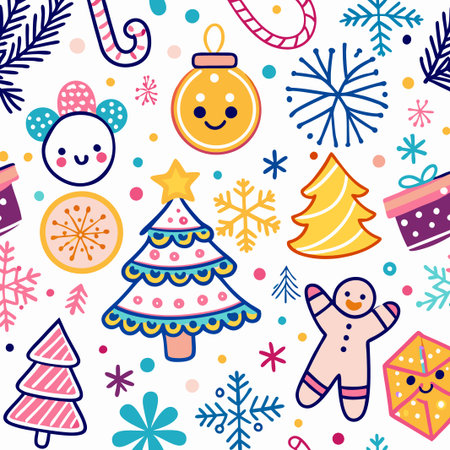 Cheerful Christmas seamless pattern with cute hand-drawn elements. (1)の素材