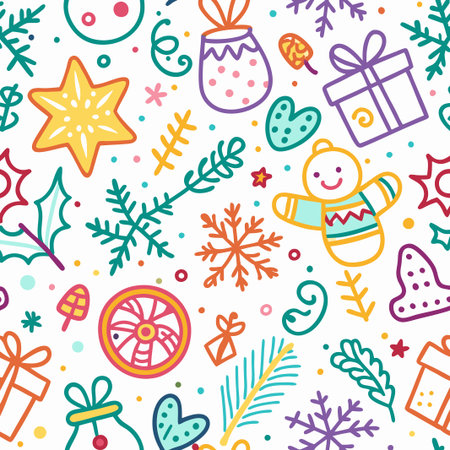 Colorful Christmas doodle seamless pattern. (9)の素材