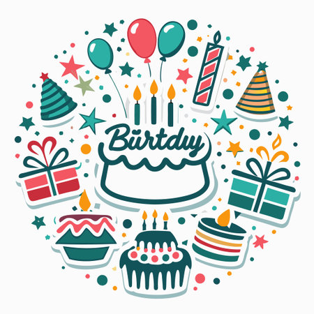 Colorful birthday party icons circle.の素材