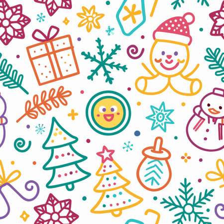 Colorful Christmas doodle pattern. (3)の素材