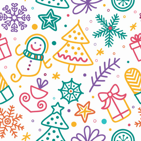 Colorful Christmas doodle seamless pattern. (18)の素材