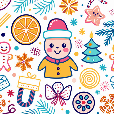Cute Christmas seamless pattern with festive elements.の素材