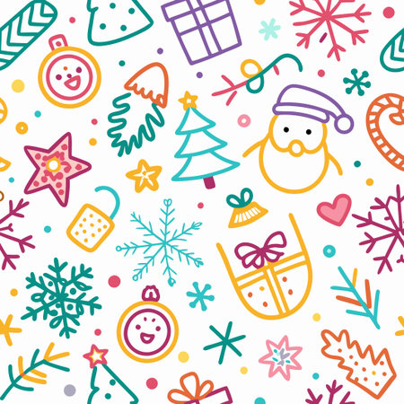 Colorful Christmas doodle pattern. (7)の素材