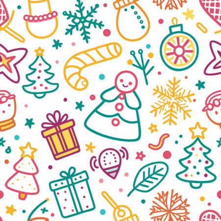 Colorful Christmas doodle seamless pattern. (16)の素材