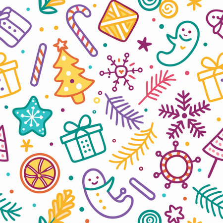 Colorful Christmas doodle pattern. (8)の素材