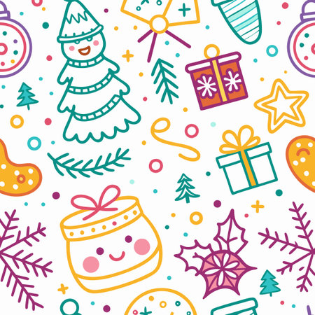 Cheerful Christmas doodle seamless pattern.の素材