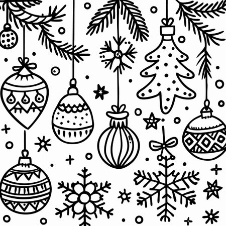 Hand-drawn Christmas ornaments and snowflakes. (1)の素材