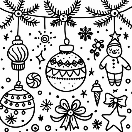 Cute hand-drawn Christmas ornaments and decorations.の素材