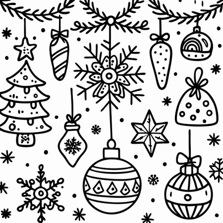 Hand-drawn Christmas ornaments and snowflakes.の素材