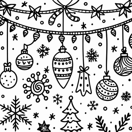 Festive Christmas garland with ornaments, snowflakes, and candy canes.の素材