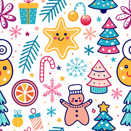 Festive Christmas seamless pattern with cute hand-drawn elements. (2)の素材