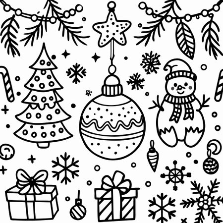 Christmas doodle design elements.の素材