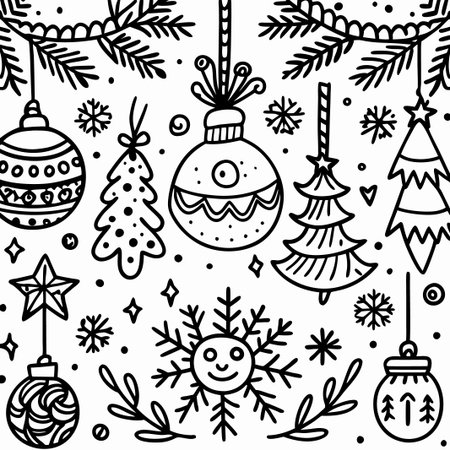 Hand-drawn Christmas ornaments and snowflakes. (3)の素材