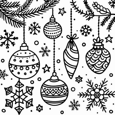 Festive Christmas ornaments and snowflakes.の素材