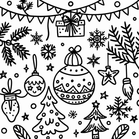 Cute hand-drawn Christmas coloring page.の素材