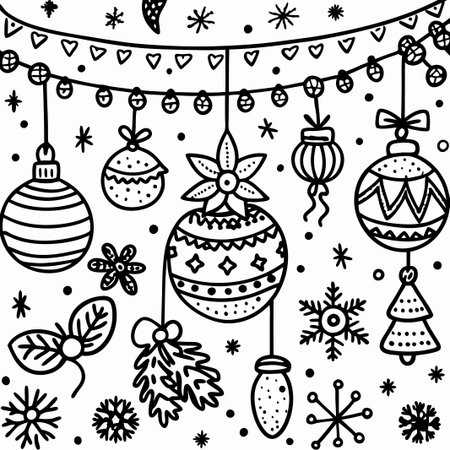 Hand-drawn Christmas ornaments and garland.の素材