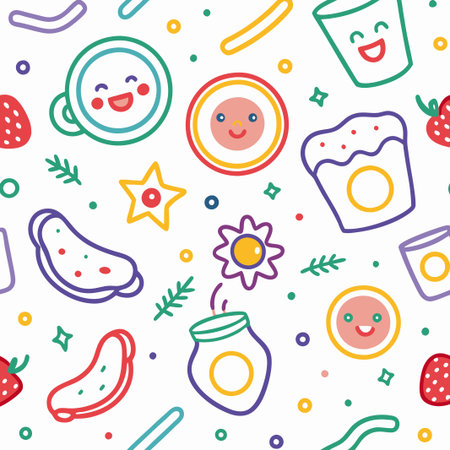 Cheerful food and drink seamless pattern. (1)の素材