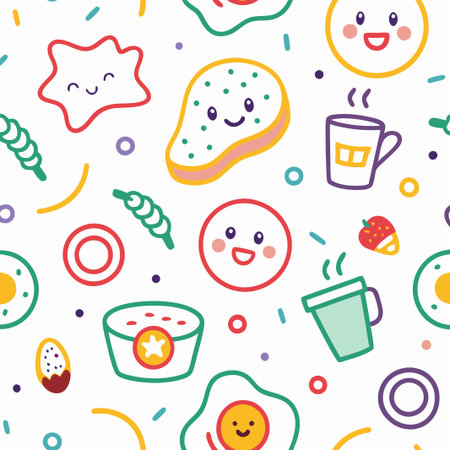 Cute breakfast food seamless pattern. (2)の素材