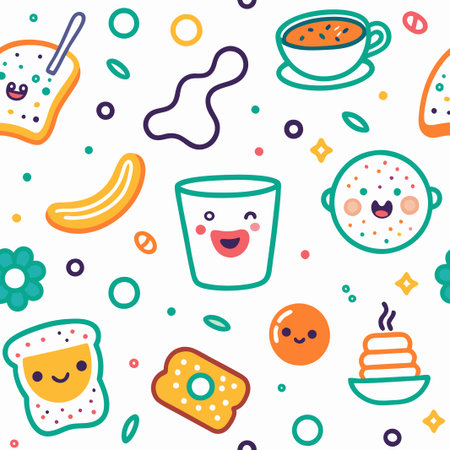 Seamless pattern with cute breakfast food illustrations.の素材