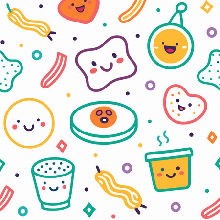Seamless pattern of cute cartoon food.の素材