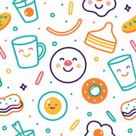 Happy breakfast food seamless pattern.の素材