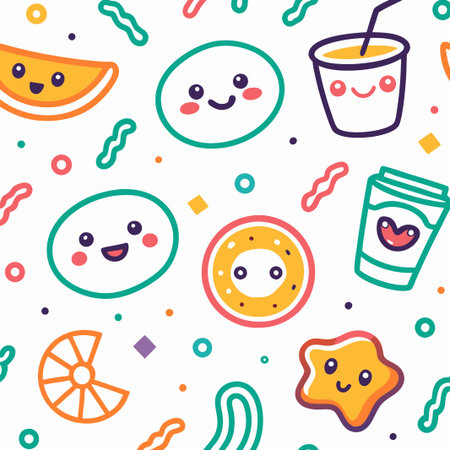 Cute cartoon food and drink seamless pattern. (1)の素材