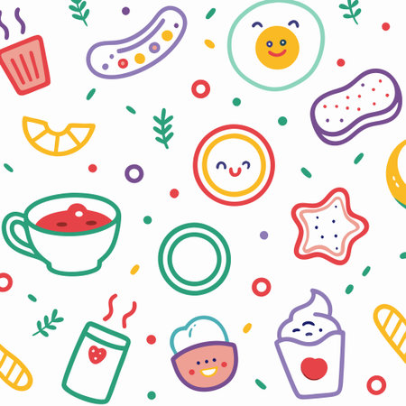 Cheerful breakfast food pattern.の素材