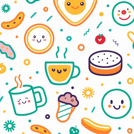 Happy breakfast food seamless pattern. (1)の素材